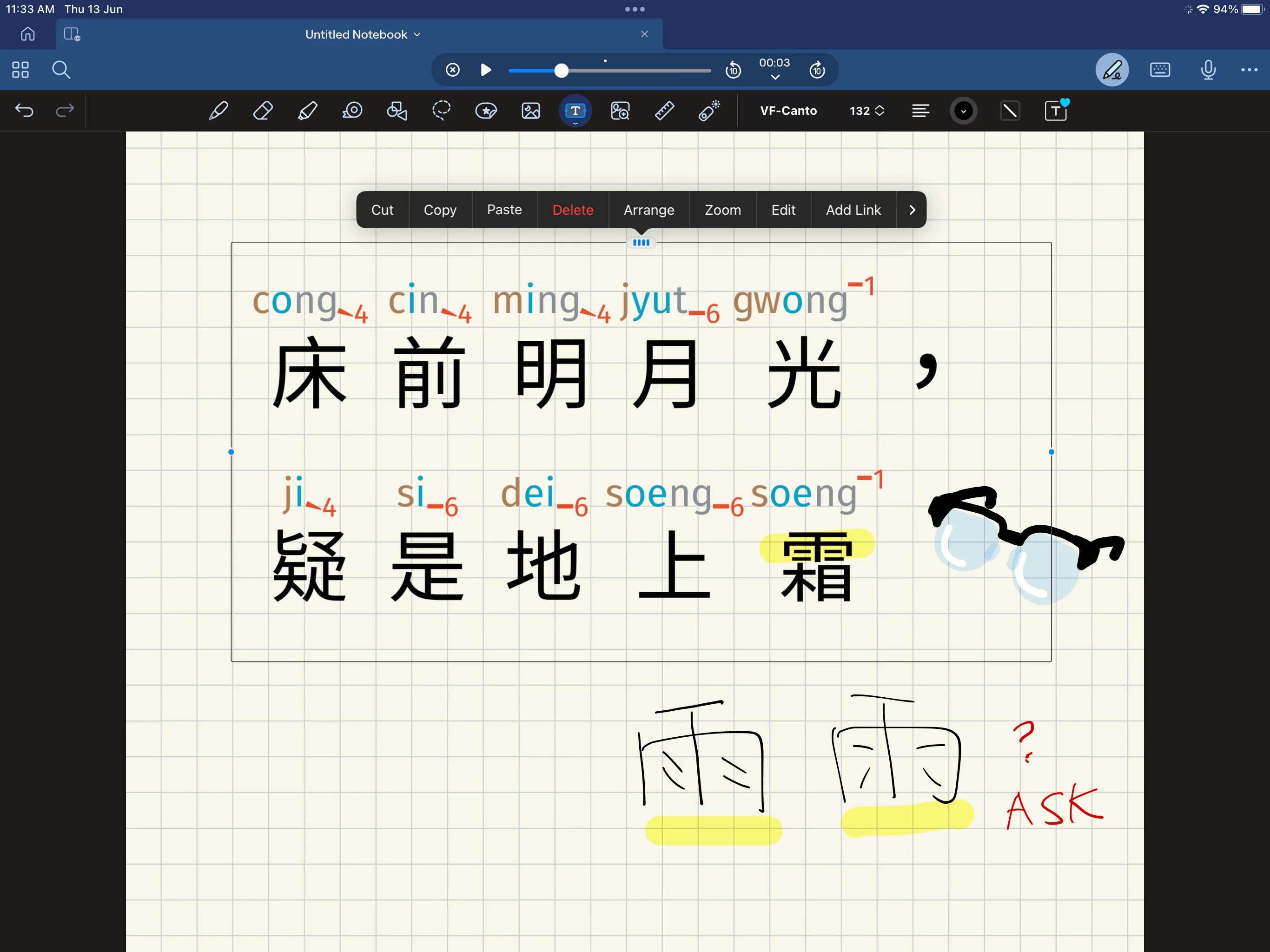 Using the Cantonese Fonts on an iPad to take notes